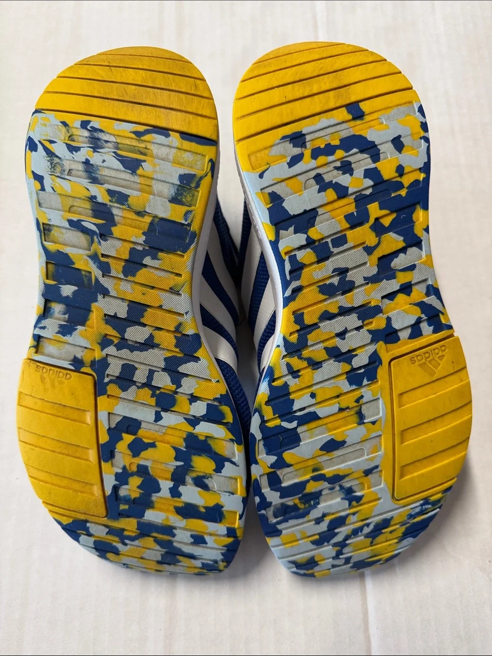 adidas Kids Blue Mesh Sneakers with White Stripes and Yellow Accents